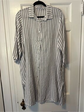 Tempo Paris Linen Striped Tunic Dress - White & Navy